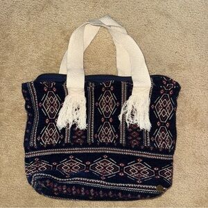 Billabong Beach Tote Bag Navy Red Boho Aztec Tassel Accent